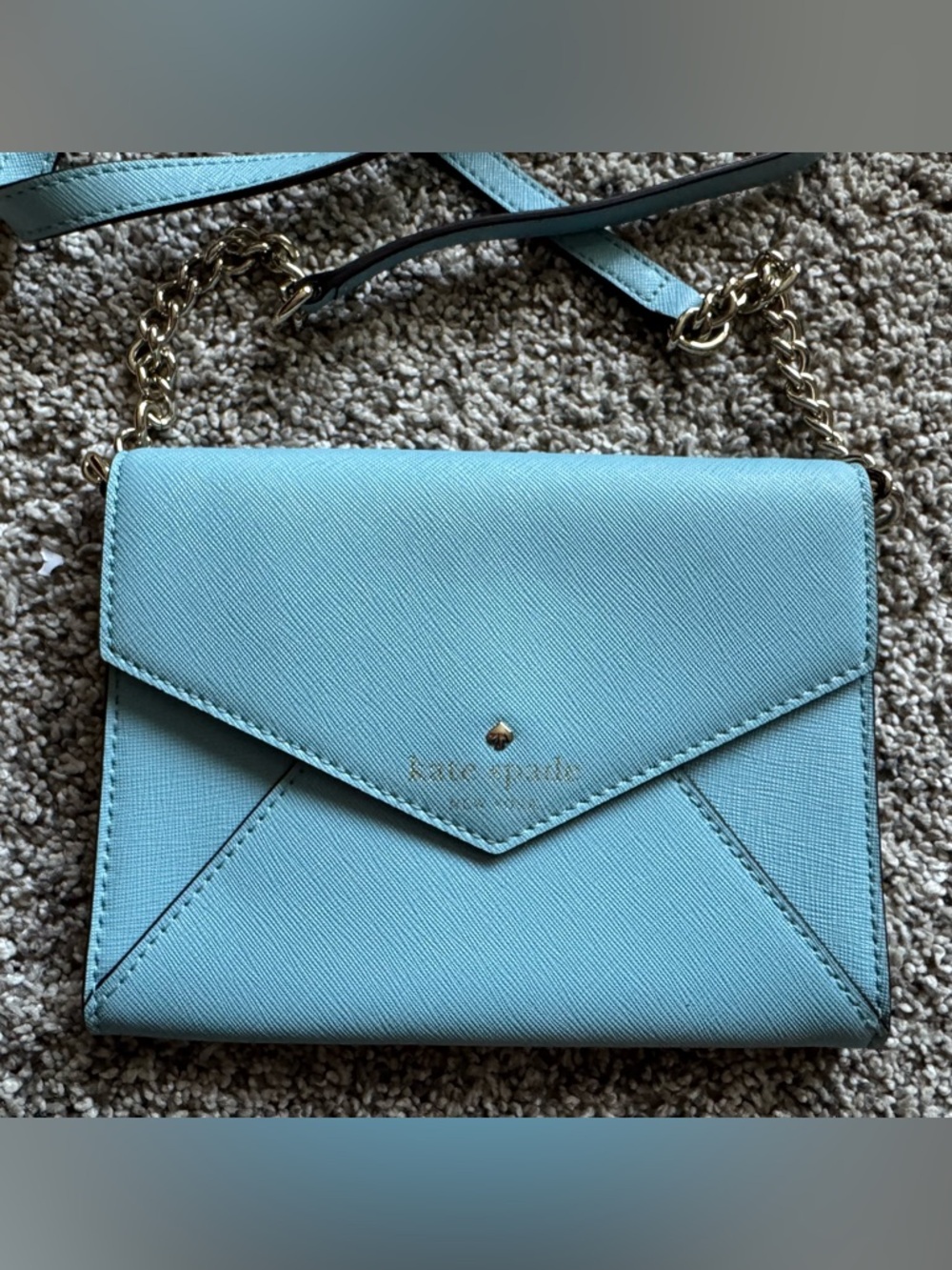 kate spade Light Blue Envelope Crossbody Wallet with Gold Chain